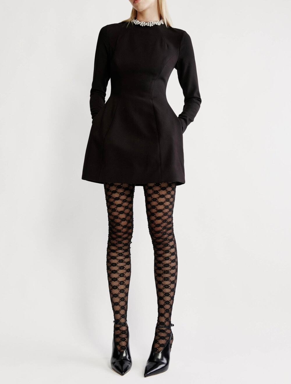 Bardot Delphi Long Sleeve Mini Dress Black gothic Sz.2 peplum siluet NWT